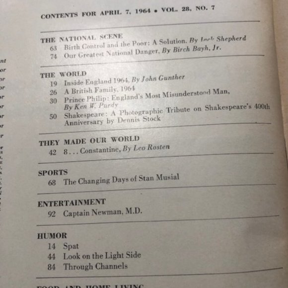 Vintage Look Magazine April 1964 The Royals/Prince Philip, Birth Control, Musial - Picture 2 of 11